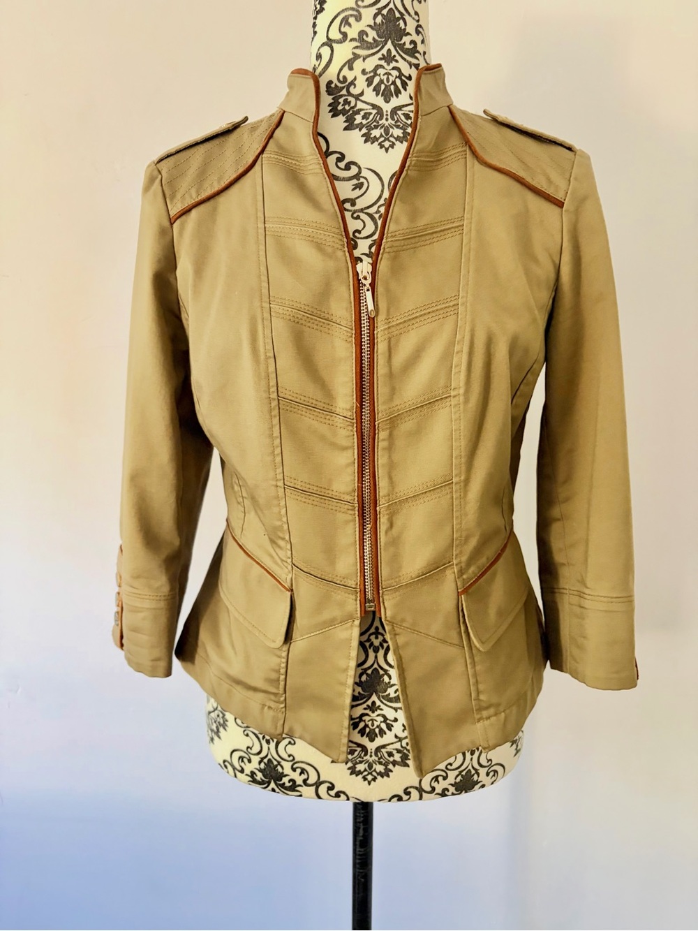 White House Black Market Khaki Zip-Front Utility Jacket